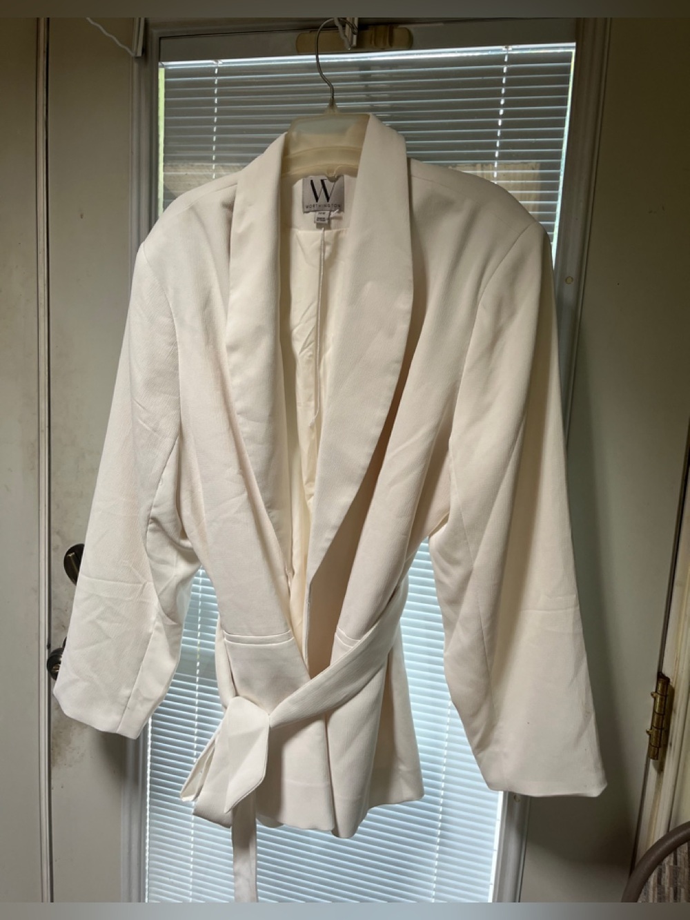 Worthington Cream Shawl-Collar Wrap Blazer with Self Tie